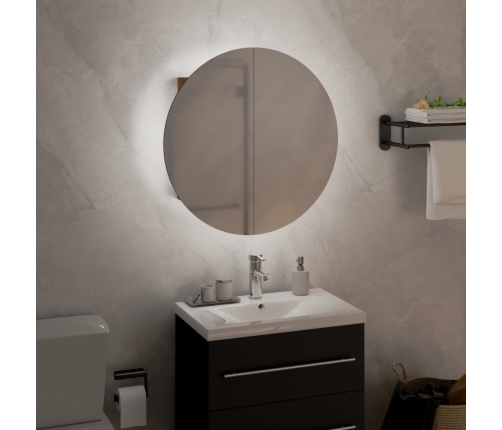 Armario de baño con espejo redondo y LED roble 40x40x17,5 cm