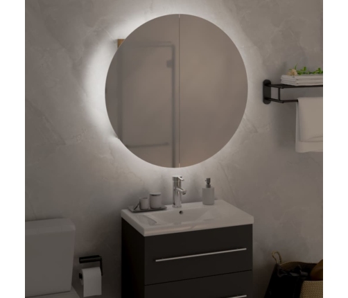 Armario de baño con espejo redondo y LED roble 47x47x17,5 cm