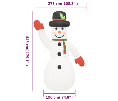 Muñeco de nieve inflable de Navidad con LEDs 455 cm