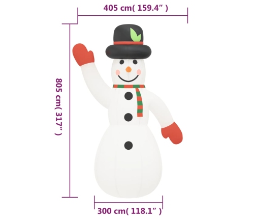 Muñeco de nieve inflable de Navidad con LED 805 cm