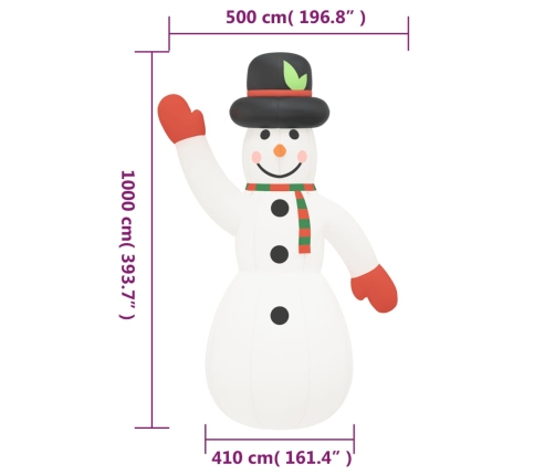 Muñeco de nieve inflable de Navidad con LED 1000 cm