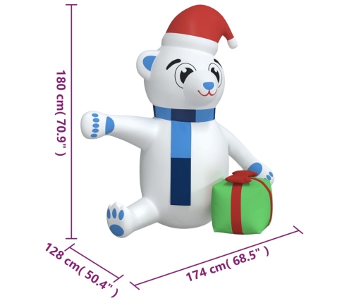 Osito de peluche inflable de Navidad LED 180 cm