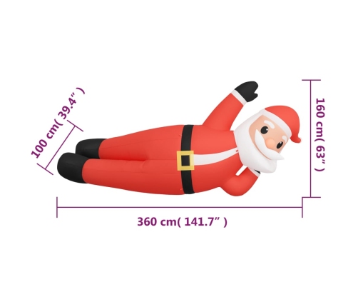 Papá Noel tumbado inflable de Navidad con luz LED 160 cm