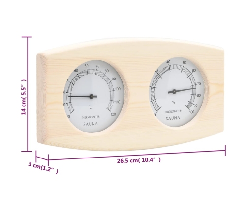 Higrotermógrafo y reloj de arena para sauna 2 en 1 madera pino