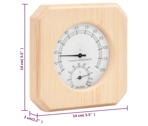 Higrotermógrafo y reloj de arena para sauna 2 en 1 madera pino