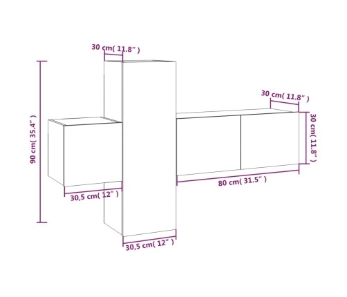 Set de muebles de TV 3 pzas madera contrachapada roble ahumado