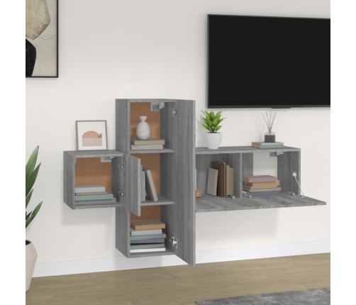 Set de muebles para TV 3 pzas madera contrachapada gris Sonoma