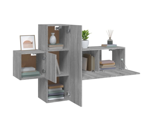 Set de muebles para TV 3 pzas madera contrachapada gris Sonoma