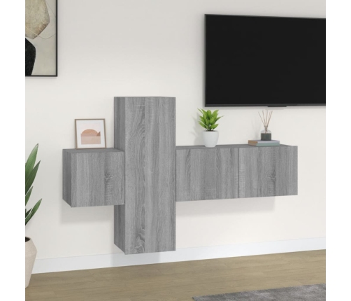 Set de muebles para TV 3 pzas madera contrachapada gris Sonoma