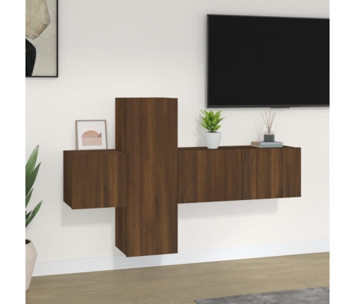 Set de muebles para TV 3 pzas madera contrachapada roble marrón