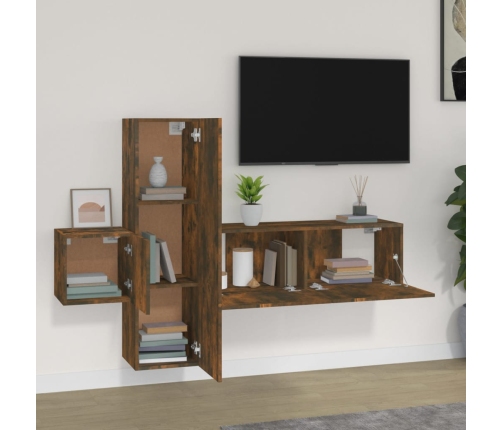 Set de muebles de TV 3 pzas madera contrachapada roble ahumado