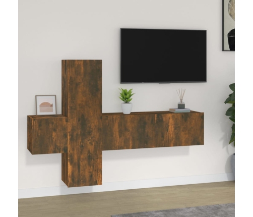 Set de muebles de TV 3 pzas madera contrachapada roble ahumado