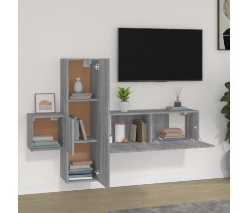 Set de muebles para TV 3 pzas madera contrachapada gris Sonoma