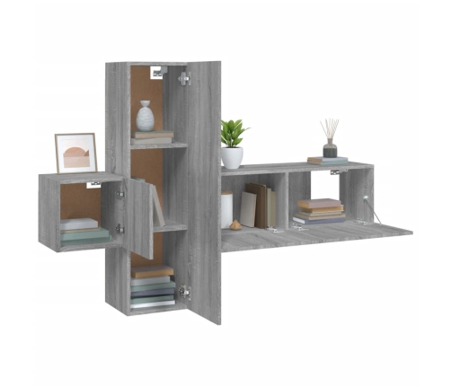 Set de muebles para TV 3 pzas madera contrachapada gris Sonoma