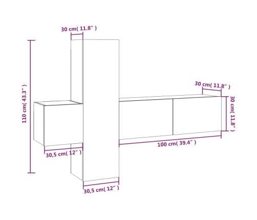 Set de muebles para TV 3 pzas madera contrachapada gris Sonoma