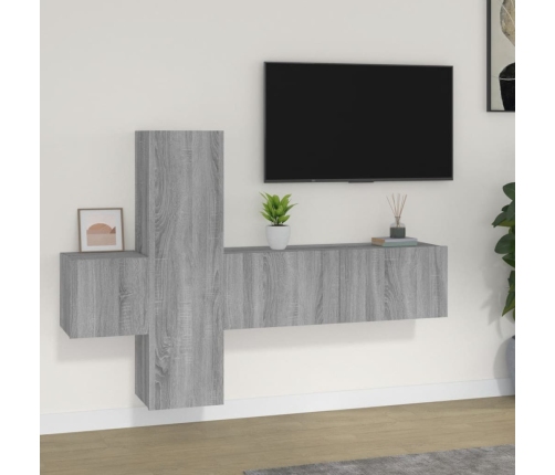 Set de muebles para TV 3 pzas madera contrachapada gris Sonoma