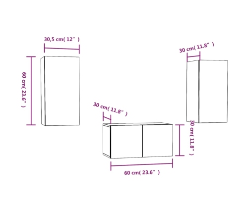 Set de muebles de TV 3 pzas madera contrachapada roble ahumado