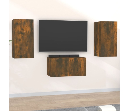 Set de muebles de TV 3 pzas madera contrachapada roble ahumado