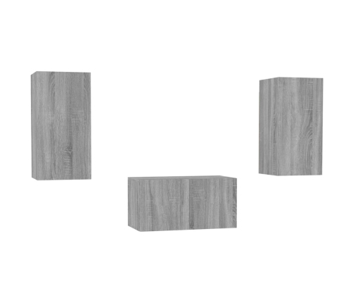 Set de muebles para TV 3 pzas madera contrachapada gris Sonoma