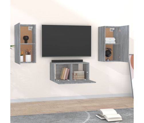 Set de muebles para TV 3 pzas madera contrachapada gris Sonoma