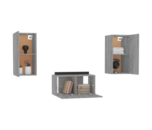 Set de muebles para TV 3 pzas madera contrachapada gris Sonoma