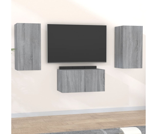 Set de muebles para TV 3 pzas madera contrachapada gris Sonoma