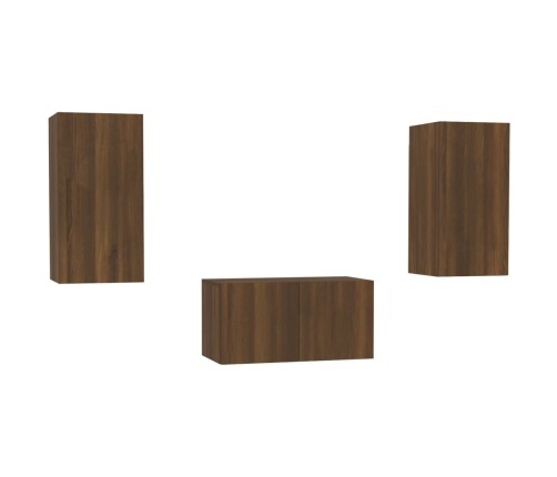 Set de muebles para TV 3 pzas madera contrachapada roble marrón