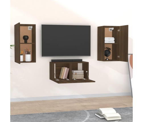 Set de muebles para TV 3 pzas madera contrachapada roble marrón