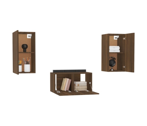 Set de muebles para TV 3 pzas madera contrachapada roble marrón