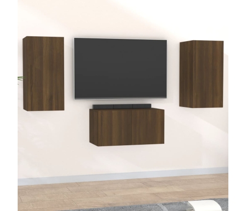 Set de muebles para TV 3 pzas madera contrachapada roble marrón