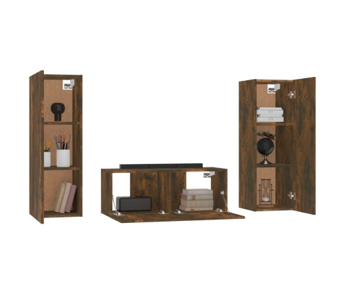 Set de muebles de TV 3 pzas madera contrachapada roble ahumado