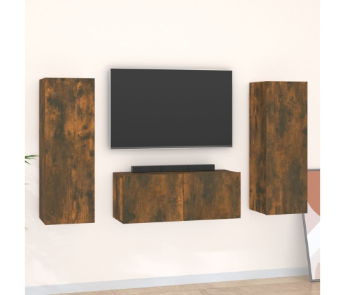 Set de muebles de TV 3 pzas madera contrachapada roble ahumado