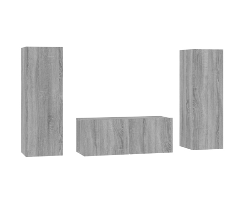 Set de muebles para TV 3 pzas madera contrachapada gris Sonoma