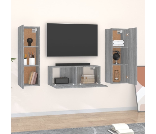 Set de muebles para TV 3 pzas madera contrachapada gris Sonoma