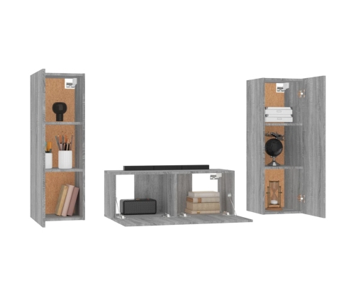 Set de muebles para TV 3 pzas madera contrachapada gris Sonoma