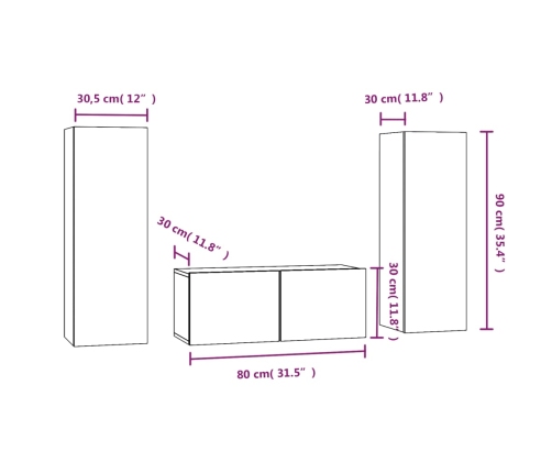 Set de muebles para TV 3 pzas madera contrachapada gris Sonoma