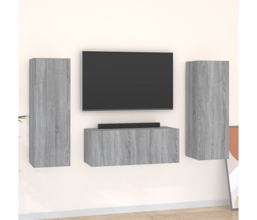 Set de muebles para TV 3 pzas madera contrachapada gris Sonoma