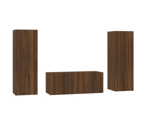 Set de muebles para TV 3 pzas madera contrachapada roble marrón