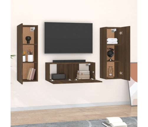 Set de muebles para TV 3 pzas madera contrachapada roble marrón