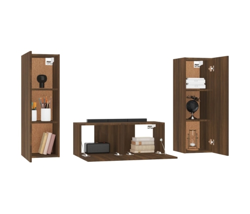 Set de muebles para TV 3 pzas madera contrachapada roble marrón