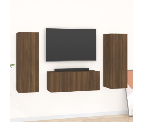 Set de muebles para TV 3 pzas madera contrachapada roble marrón