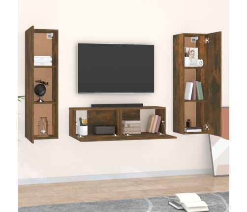 Set de muebles de TV 3 pzas madera contrachapada roble ahumado