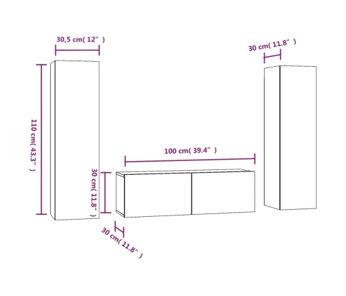 Set de muebles de TV 3 pzas madera contrachapada roble ahumado