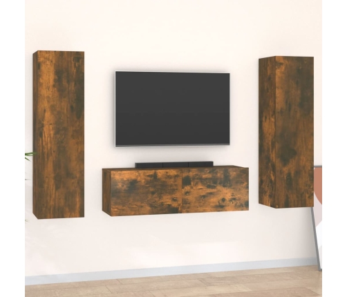 Set de muebles de TV 3 pzas madera contrachapada roble ahumado