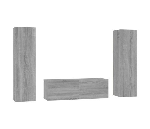 Set de muebles para TV 3 pzas madera contrachapada gris Sonoma