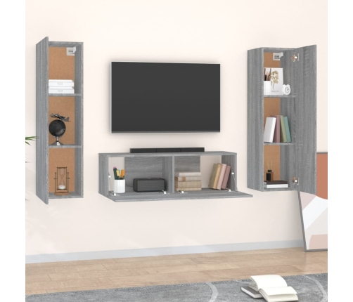 Set de muebles para TV 3 pzas madera contrachapada gris Sonoma