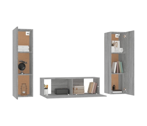 Set de muebles para TV 3 pzas madera contrachapada gris Sonoma