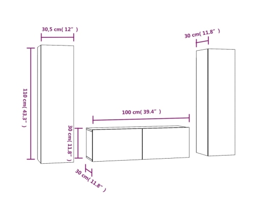 Set de muebles para TV 3 pzas madera contrachapada gris Sonoma