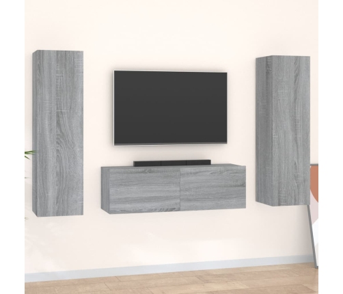 Set de muebles para TV 3 pzas madera contrachapada gris Sonoma