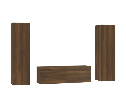 Set de muebles para TV 3 pzas madera contrachapada roble marrón